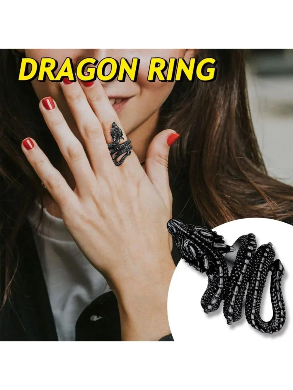 Punk Gothic Snake Wrap Ring for Men & Women, Stainless Steel, Biker Jewelry
